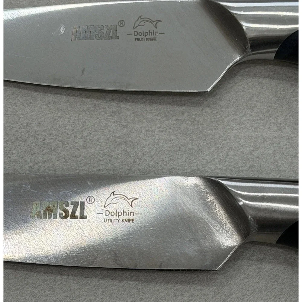 AMSZL Dolphin 2-Piece Stainless Steel Utility & Fruit Knife Set Black Handle